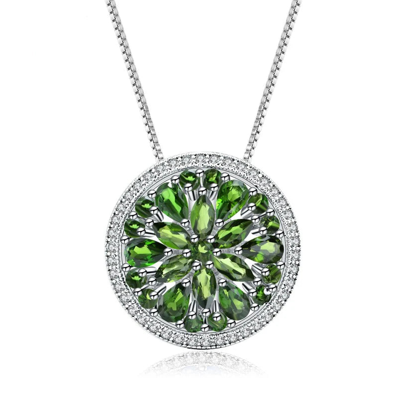 A3208 Abiding Flower Natural Chrome Diopside Gemstone Women Fashion Jewelry 925 Sterling Silver Necklace Pendant