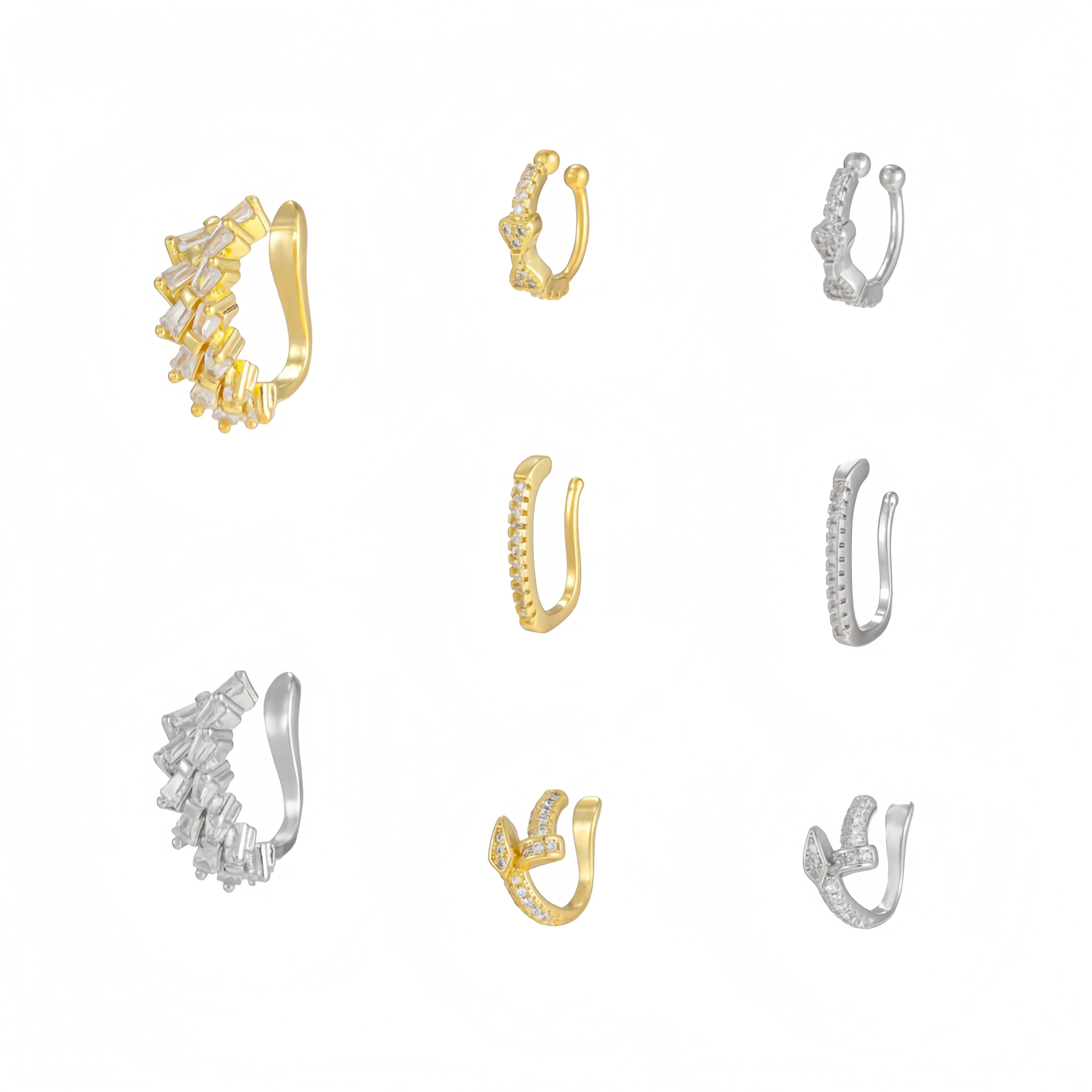 18K Gold Plated Dainty Pave CZ Adjustable Open Hoop Ear Cuff Earrings for Women Non-Pierced Clip Cartilage Fashion Lightweight
