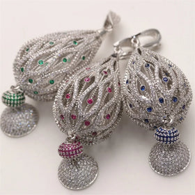 Trendy Black Rhodium Plated Zircon Round Ball Charm Pendant for Women's Tassel Necklace Findings