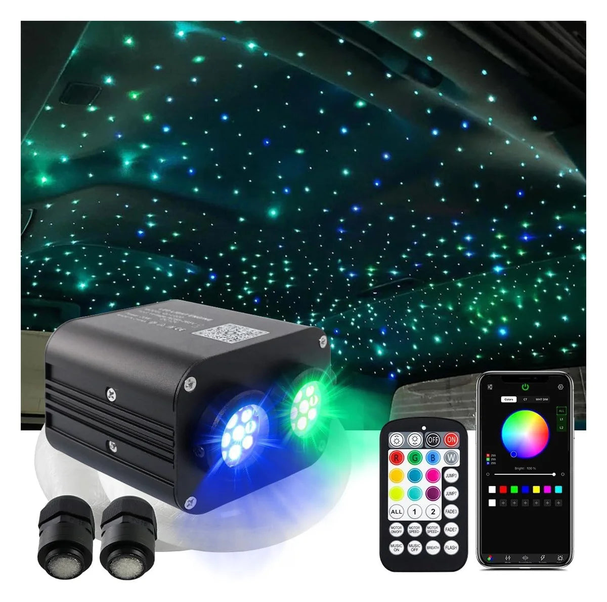 JINXIN 12V RGBW Flow Colorful LED Fiber Optic Star Ambient Lighting Car Source Starry Star Fiber Optic Ceiling Light Decoration