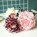 D-PE002 Factory Wholesale Artificial Peonies Flowers With Snow Christmas Snow Peony Flowers for Winter Christmas Home Decoration