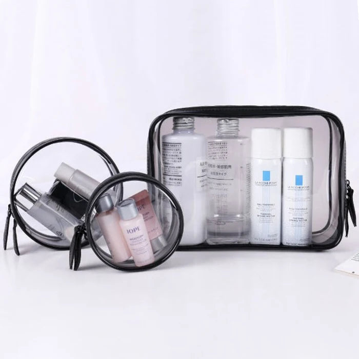Custom Lady Plastic Cosmetic Bag Set Toiletries Travel Waterproof EVA PVC Zipper Clear Round Makeup Bag