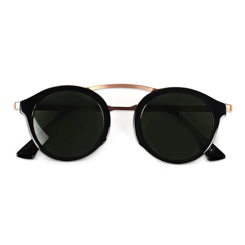 Double Bridge Polarized Metal Round Shades Sunglasses Wholesale for Men and Women in Transparent or Brown Frame Color