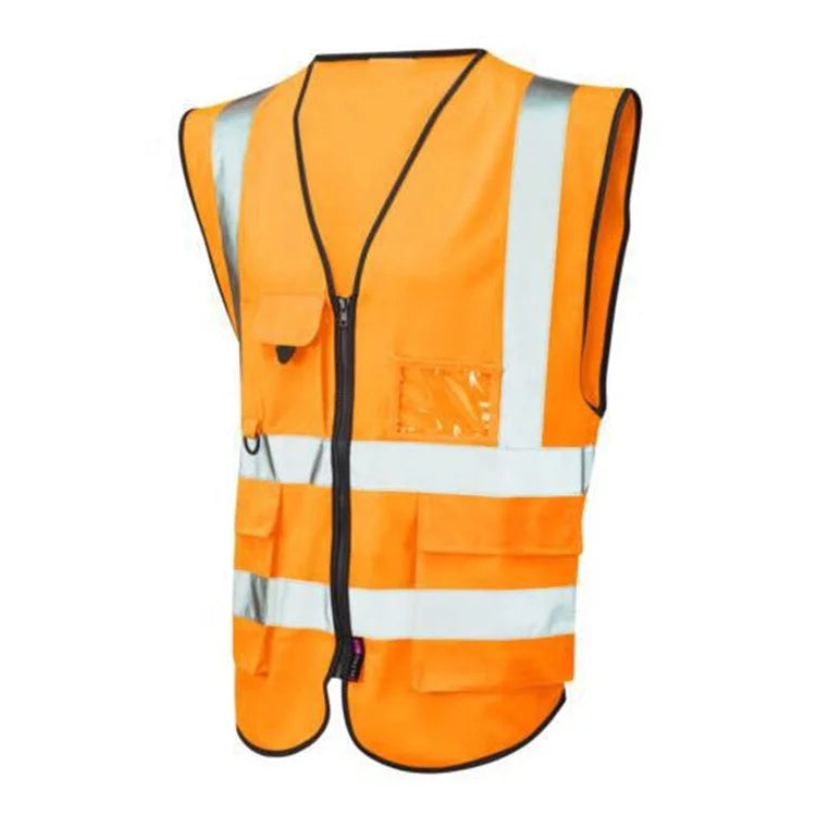 ANT5PPE Classic Style Reflective Polyester Vest High Visibility Security with Pockets Zipper Front for Outdoor Running