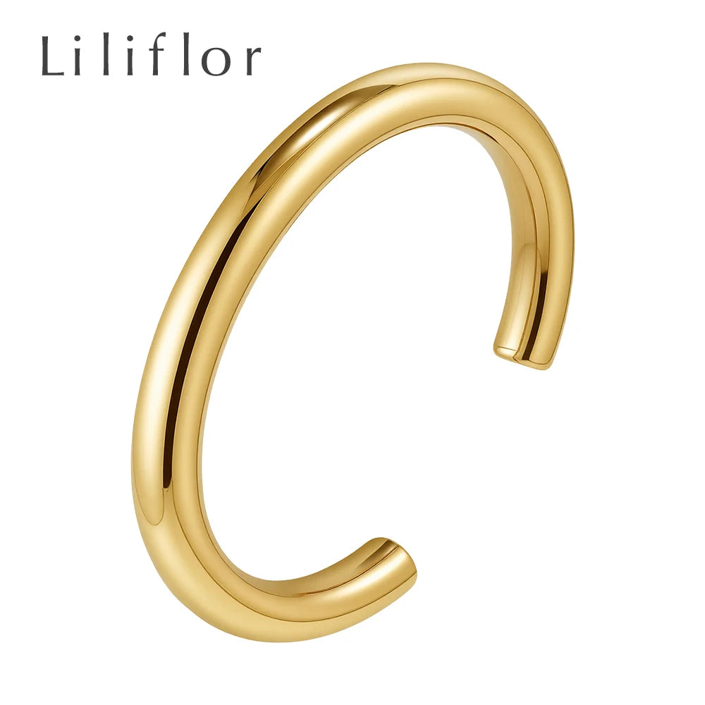 Fashion High Quality Polished 18k Gold Plated Stainless Steel Jewelry Chunky Hollow Tube Open Bangle Punk Cuff Bracelets B202159