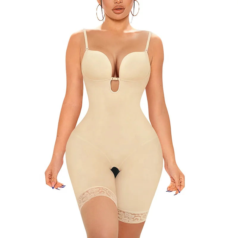 Private Label Strapless Full slip Slimming Shaper U Plunge Backless Bodysuit for Women Tummy Control Shapewear