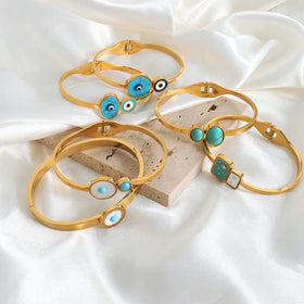 Beimai OEM Armband Retro Eyes Small Sun Round 18k Gold Plated Titanium Steel Unisex Bangle