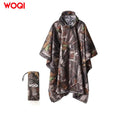 WOQI Camouflage Hooded Waterproof Poncho with Rope Suitable for Hiking and Camping Raincoats