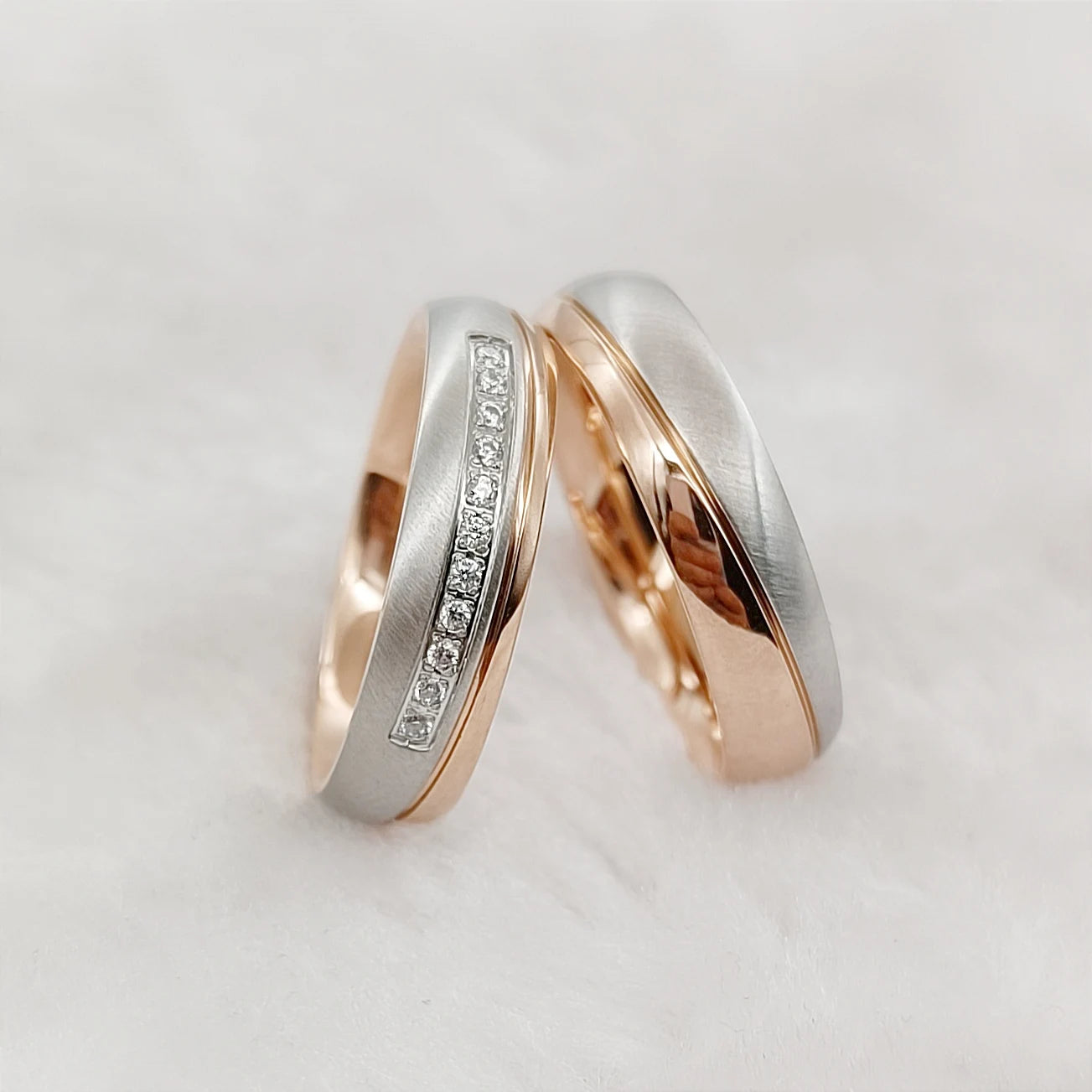 Custom Cz Moissanite Wedding Engagement Rings Sets for Couples  24k Rose Gold Plated Jewelry Ring Anniversary Gifts