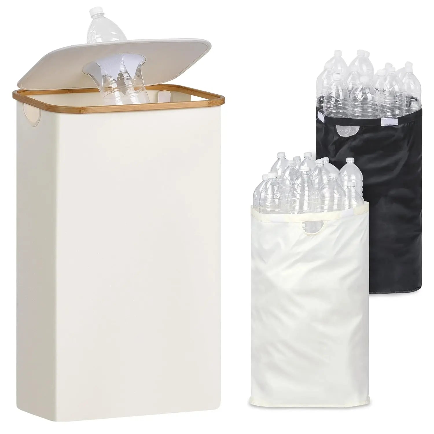 Home Kitchen 110L Large Collapsible Recycle Storage Bin with 2 Removeable Reusable Inner Bags and Lid for Bottles Cans