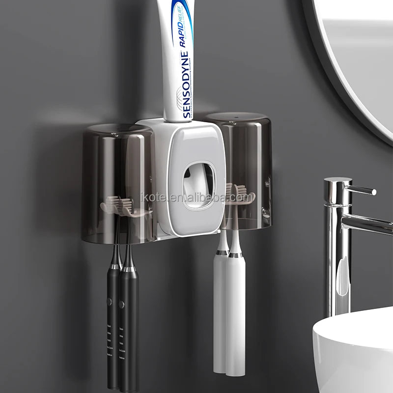 Two-Cup Wall Toothbrush Holder Automatic Toothpaste Dispenser for Bathroom Accessories Luxury Set