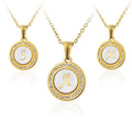 Wholesale  Gold IP Plating Stainless Steel Round Clear Zircon Cateye Stone Initial 26 English Letters Pendant Necklace