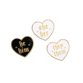 Personality English Third Person She Her Him Creative Letters Simple Fashion Heart Shape Versatile Metal Badge