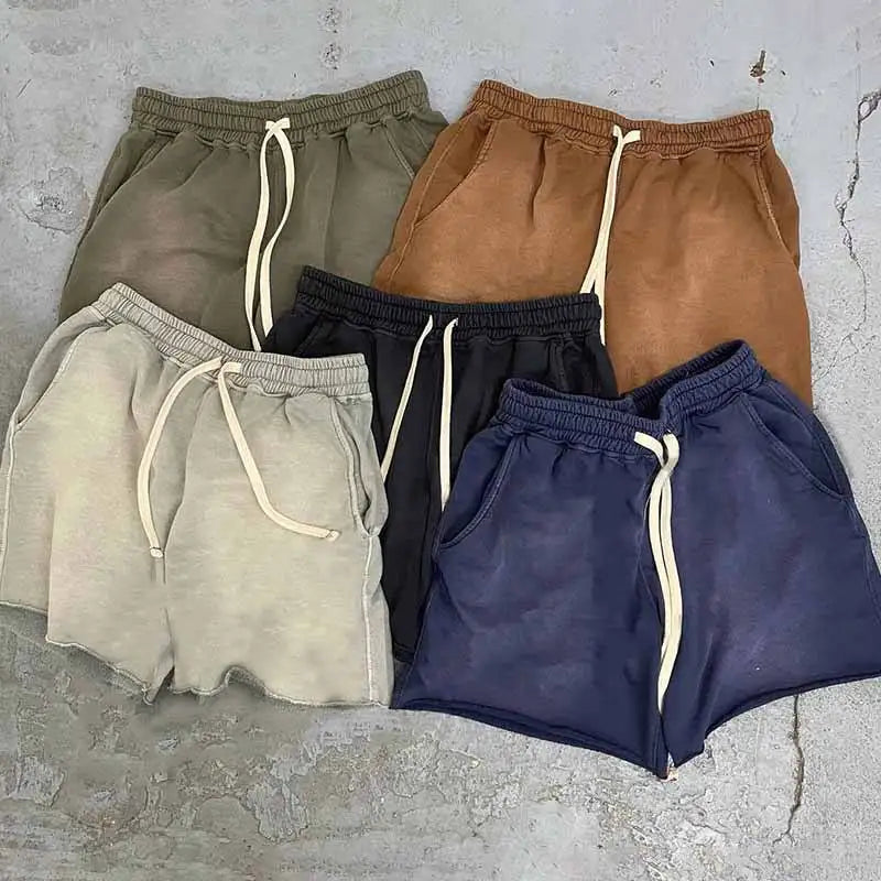 Unisex Custom Vintage Acid Wash Elastic Waist Board Shorts Heavy Cotton French Terry Fleece Sporty Breathable Run Fitness Men