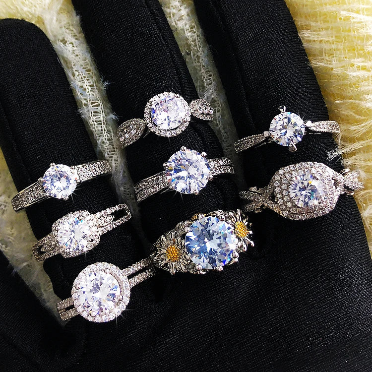 Classic Wedding Jewelry Shiny Round Cubic Zirconia Promise Ring for Women Bride Engagement Marriage Couple Ring