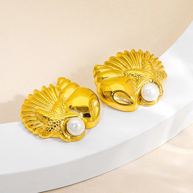 Summer Holiday Beach Stainless Steel Jewelry Waterproof Mini Shell Shape Tassel Gold Starfish Earrings for Women