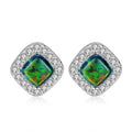 Fine Jewelry Women 925 Sterling Silver Square-Shaped Natural Opal Zircons Stud Earrings Gold Plated Trendy Style Parties Gifts