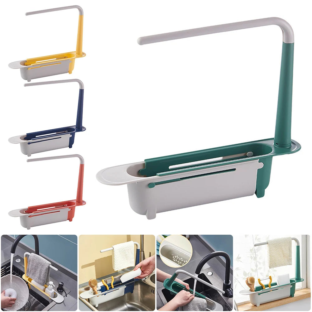 Telescopic Sink Drain Rack Soap Sponge Holder Organizer Sink Shelf Hanger Expandable Storage Basket Kitchen Tool Carton Morden