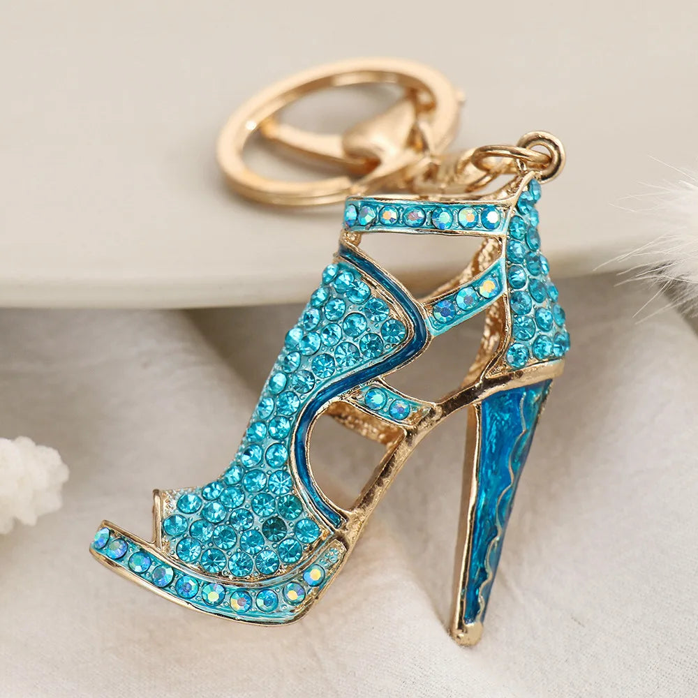 Wholesale Promotion Rhinestone Metal Zinc Alloy Women Girl Key Chain High Heel Crystal 3d Shoes Keychain