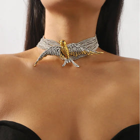 New Trend Multilayer Full Rhinestone Glass Bird Pendant Necklace Wedding Banquet Luxury Shiny Jewelry Women Accessories