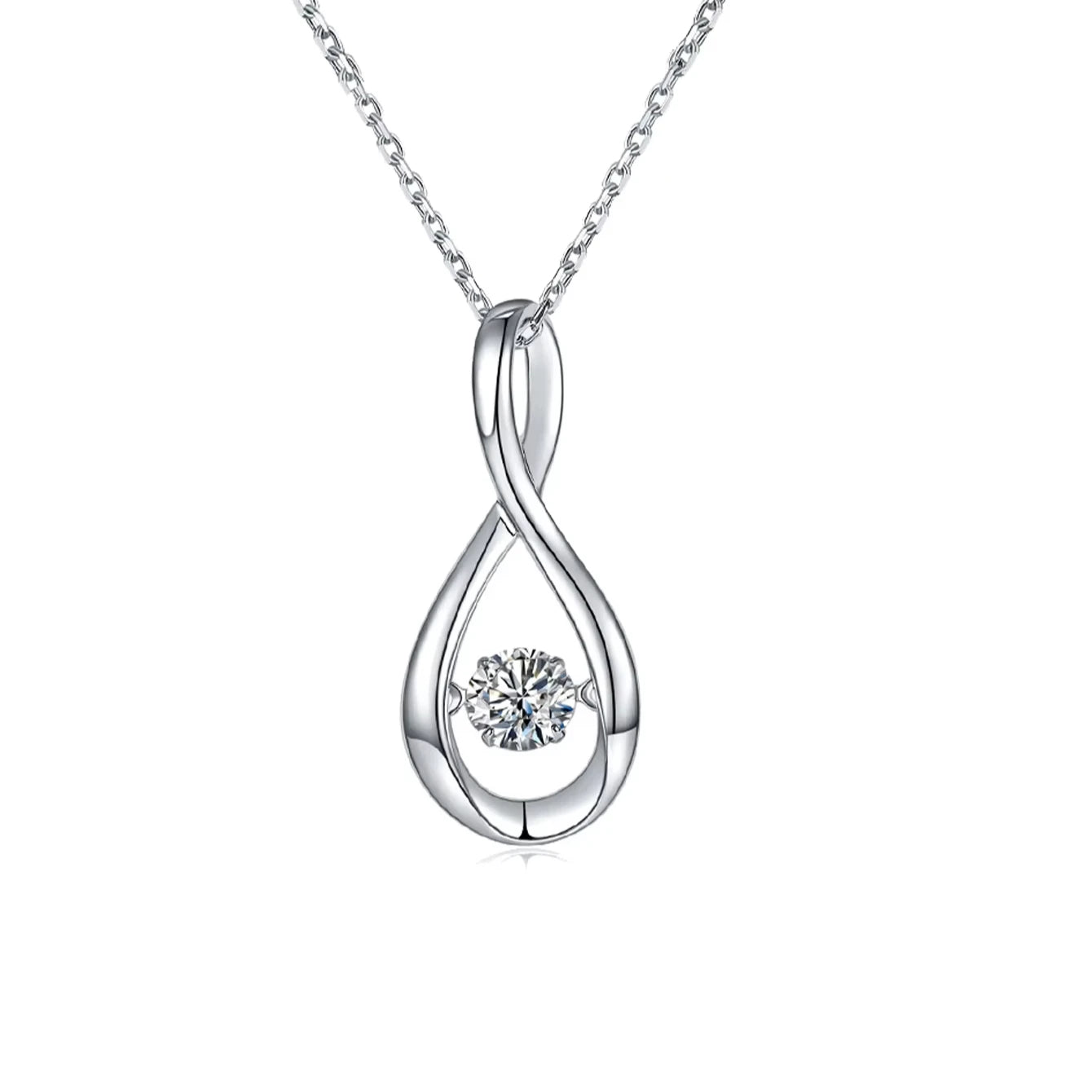 Gold Plated Sterling Silver Dancing Diamond Infinity Love Heart Moissanite Necklace for Women Lab Created for Valentine's