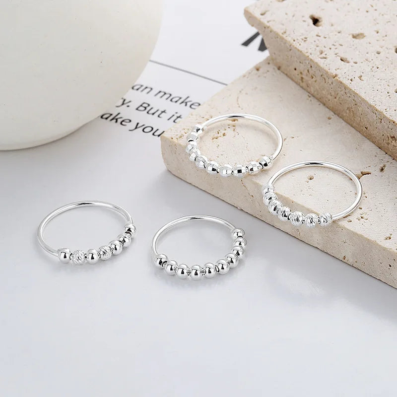 Anxiety Bead Stress Wholesale 925 Sterling Silver Multiple Round Bead Fidget Finger Ring for Women