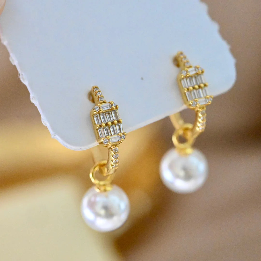 E2253 8-9mm DIY Natural Freshwater Pearl Charm Earrings Mounting Accessory 925 Sterling Silver Gold Plated  Jewelry for Women