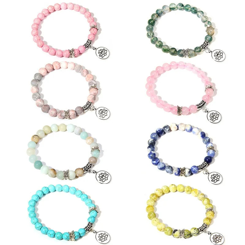 Hot selling pink crystal lotus pendant gemstone bead bracelet foreign trade jewelry bracelet wholesale