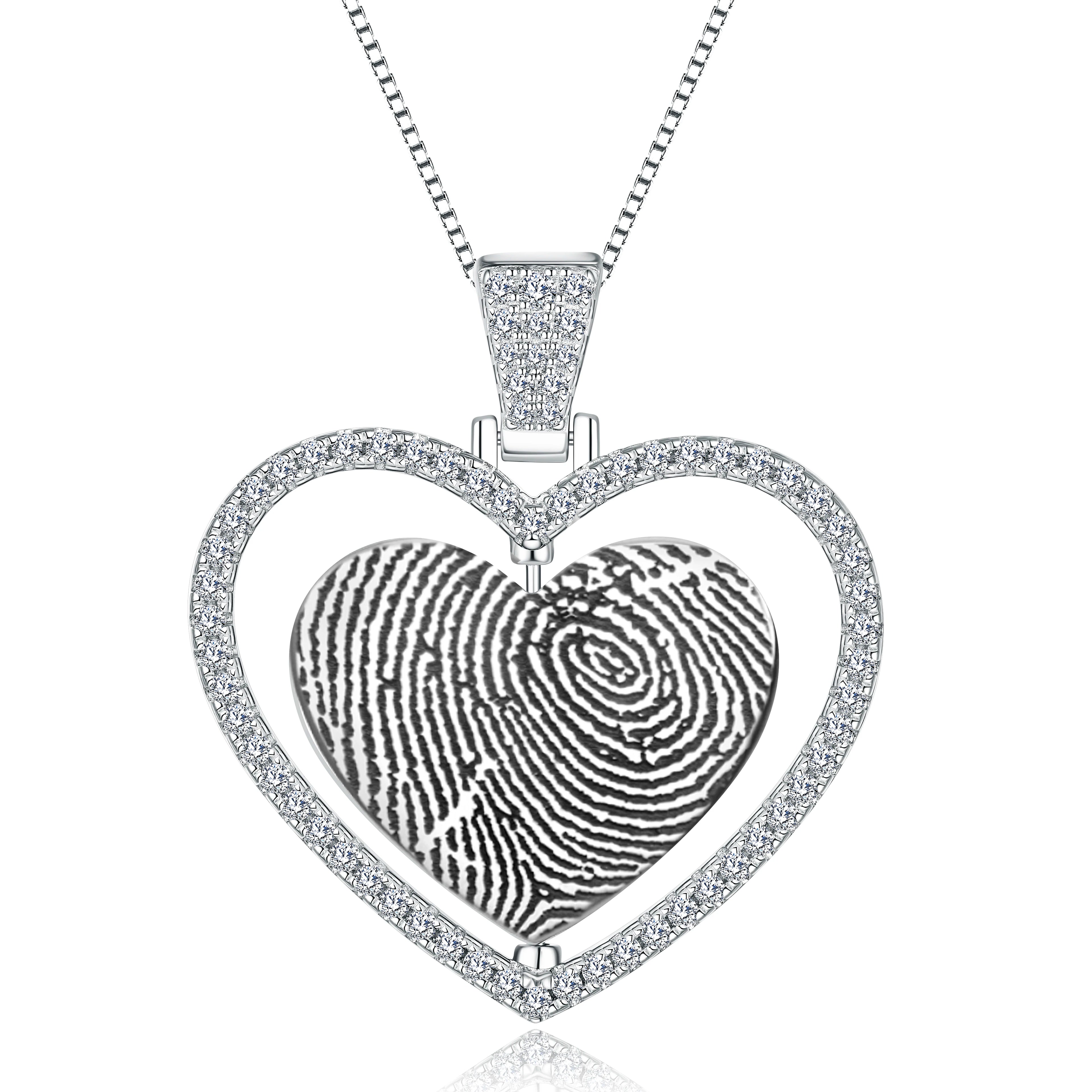 YH JEWELLERY Custom Design Fingerprint Engrave Laser Heart Shape Dancing Heart I Love You Pendant Custom Shape Dog Tags Necklace