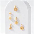 PCX Oro 18k Gold Dangle Earrings Real Gold Geometric Flower Heart Charm Stud Earrings Women Dainty Drop Earring Fine Jewelry
