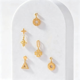 PCX Oro 18k Gold Dangle Earrings Real Gold Geometric Flower Heart Charm Stud Earrings Women Dainty Drop Earring Fine Jewelry