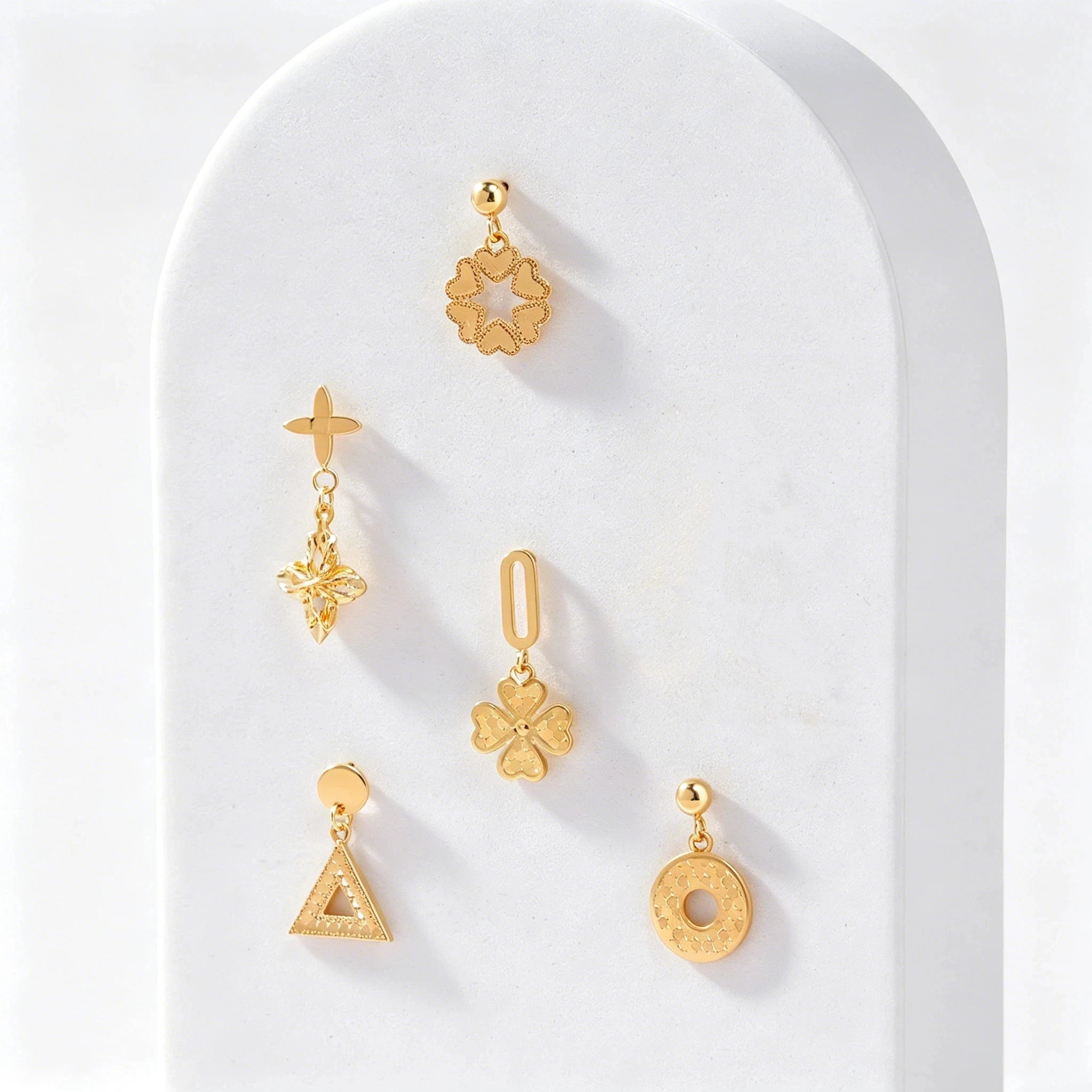 PCX Oro 18k Gold Dangle Earrings Real Gold Geometric Flower Heart Charm Stud Earrings Women Dainty Drop Earring Fine Jewelry