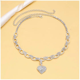 Women's Heart Pendant Necklace Rhinestone Crystal Choker Chunky Luxury Gift Fashion Jewelry Silver Plated Vintage Anniversary