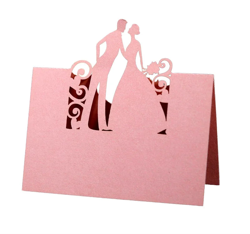 Hollow-out Bride Groom Design Paper Name Place Card Holder Wedding Bridal Shower Party E Place Seat Table Card for Party Decor