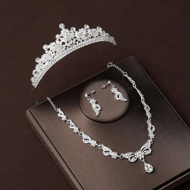 Luxury Crystal Bridal 3pcs Jewelry Sets Rhinestone Crown Tiaras Set for Bride Wedding Jewelry Set