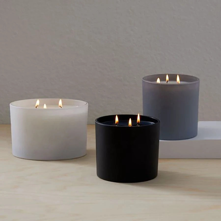 Custom 3 Wick Matte Black Empty Glass Candle Vessel Frosted White 16 OZ Candle Jars for Candle Making