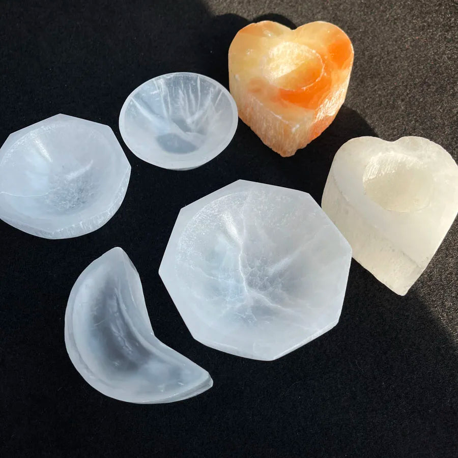 Wholesale Natural Gypsum Bowl Selenite Bowl Selenite Candle Holder