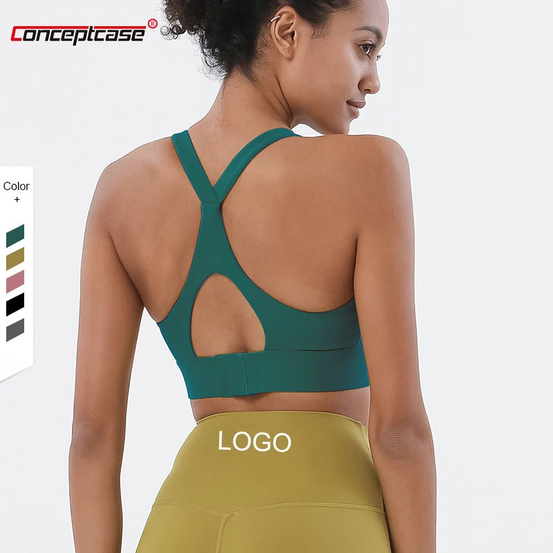 Custom Ladies High Quality Yoga Bra Breathable Hollow Workout Fitness Sport Sujetador Deportivo Solid Color Sports Bras for