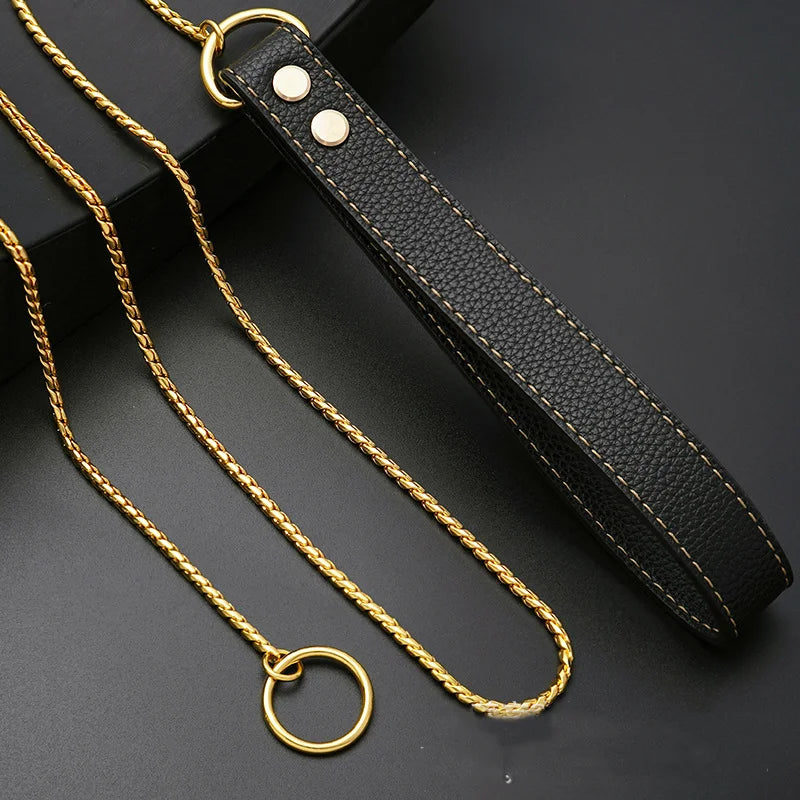 Hot Sale Luxury Gold Multifunctional Dog Leash Durable Waterproof Pet Stainless Steel Metal Training Lead Rope Quick Release