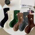 Wholesale Fashion Brown White Black Logo Cotton Socks Luxury Casual Ribbed Crew Socks for Women