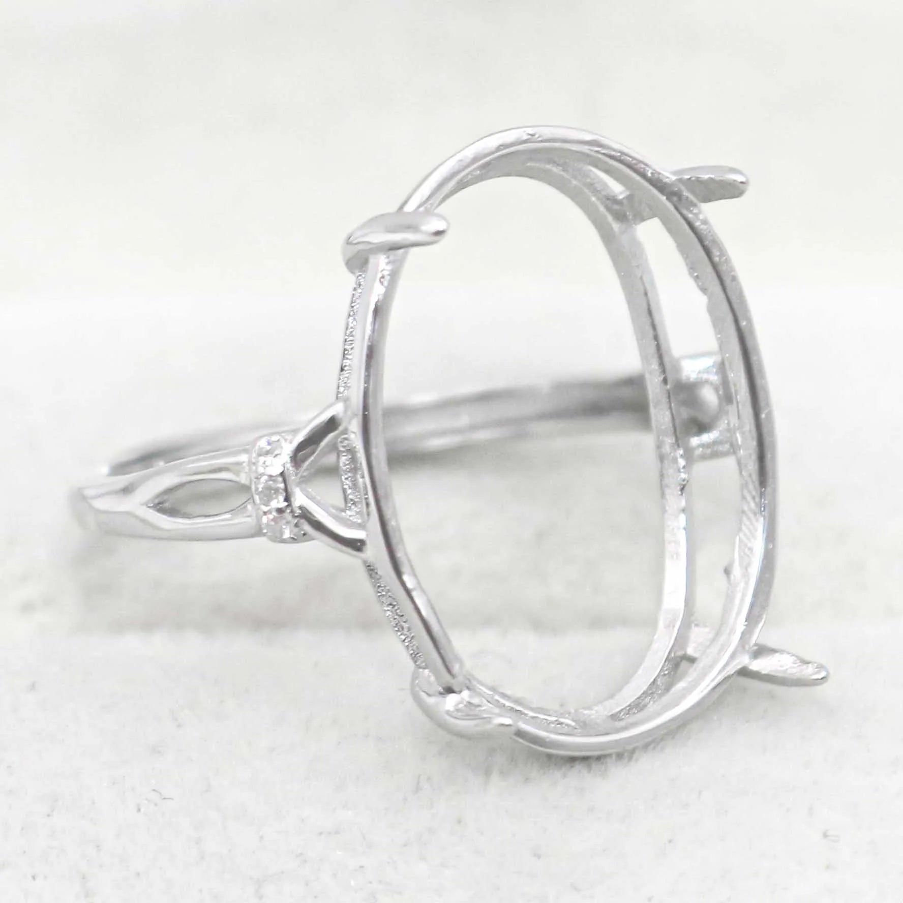 Sterling Silver 15*20mm Semi Mount Ring Empty Frame Blank Support Claws Setting S925 Base Holder Without Center Stone for Inlay