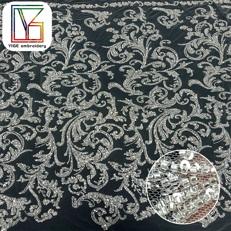 French New Arrival Top-quality Luxury Bridal Beaded Sequins Tulle Lace Embroidery Women Wedding Dress Fabric