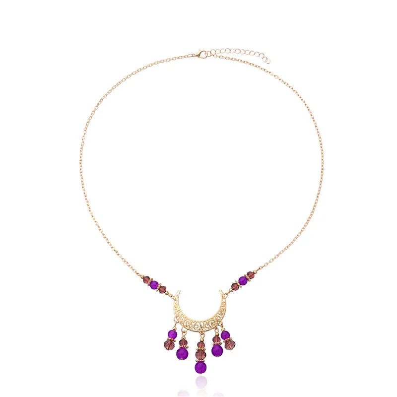 Boho Tassel Head Chain Forehead Crescent Moon Hair Chain Crystal Gypsy Jewelry Headpieces Hair Accessories for Women and Girls
