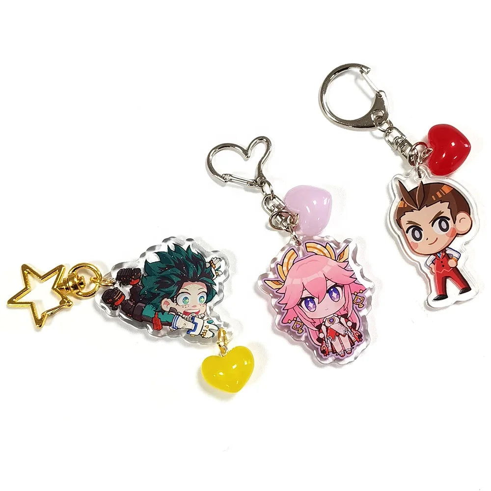 Custom Hot Sale Acrylic Resin Keychain Plastic Epoxy Charms with Plastic Heart Pendant