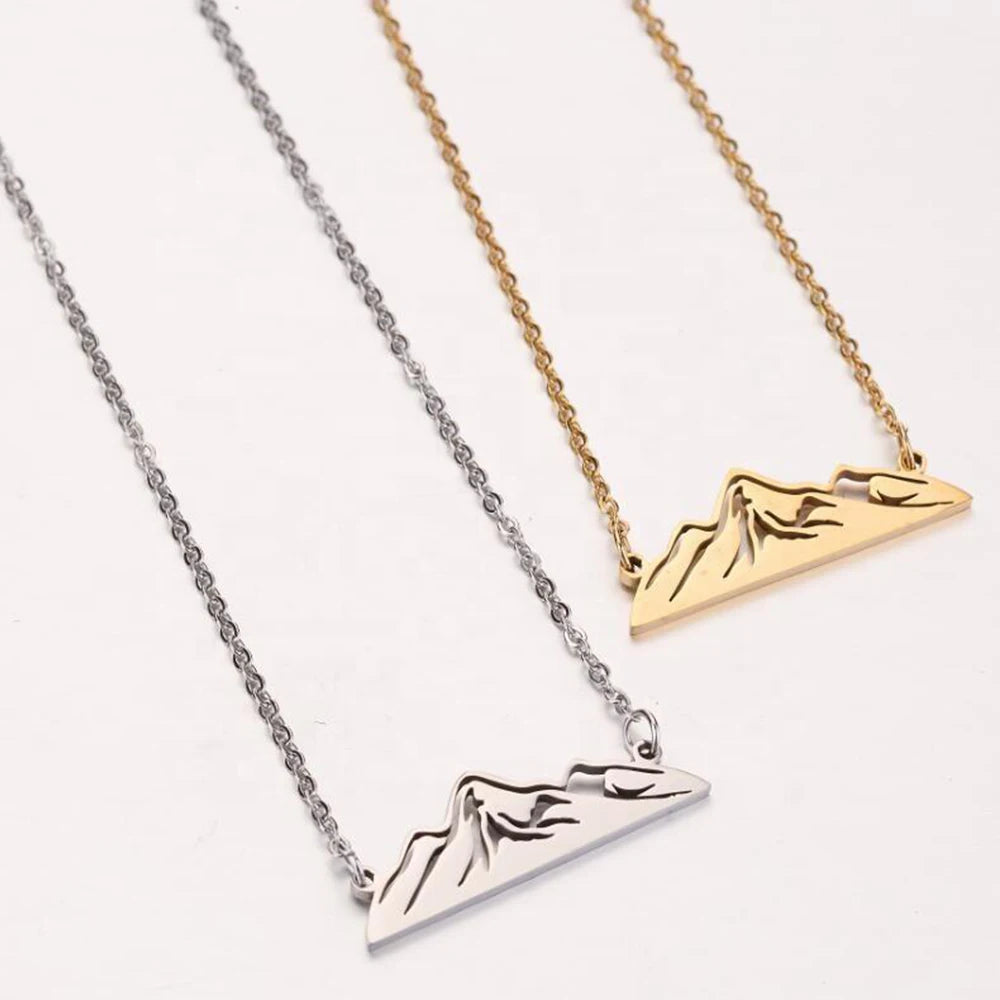 Wholesale Customized Geometric Mountain Pendant Necklace Stainless Steel Jewelry Plated Gold and Silver Women Jewelry