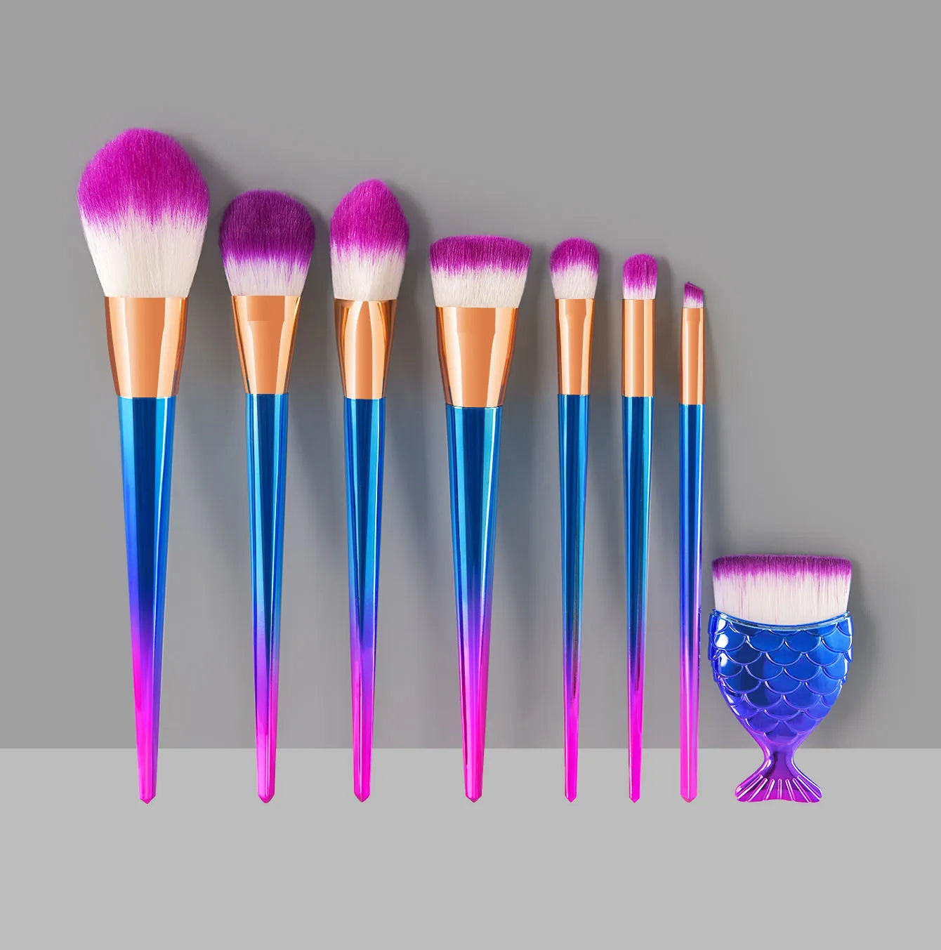 YUE New Arrival 8pcs Mermaid Makeup Brush Set Women's Beauty Makeup Tools Soft Handy Plastic Handle Vegetarian
