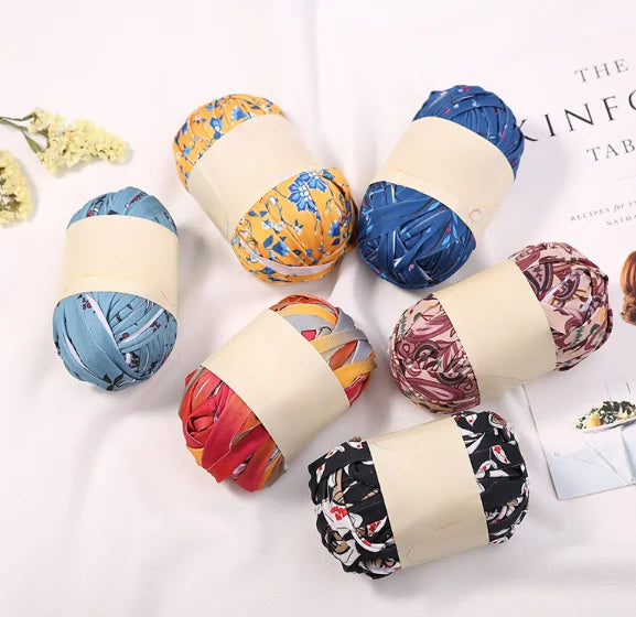 Wholesale 100g Polyester Hand Knitting Printed Colors T-shirt Yarn for Crochet DIY Woven Bag