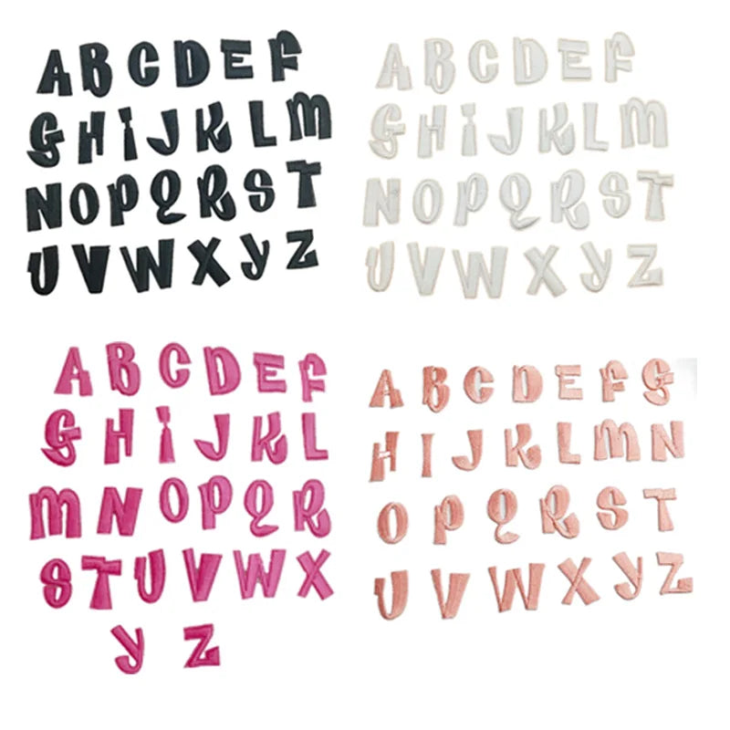 2.5 cm Iron On/ Sticker  Backing  Embroidery White Hot pink Black Purple Mini Letter  Patch