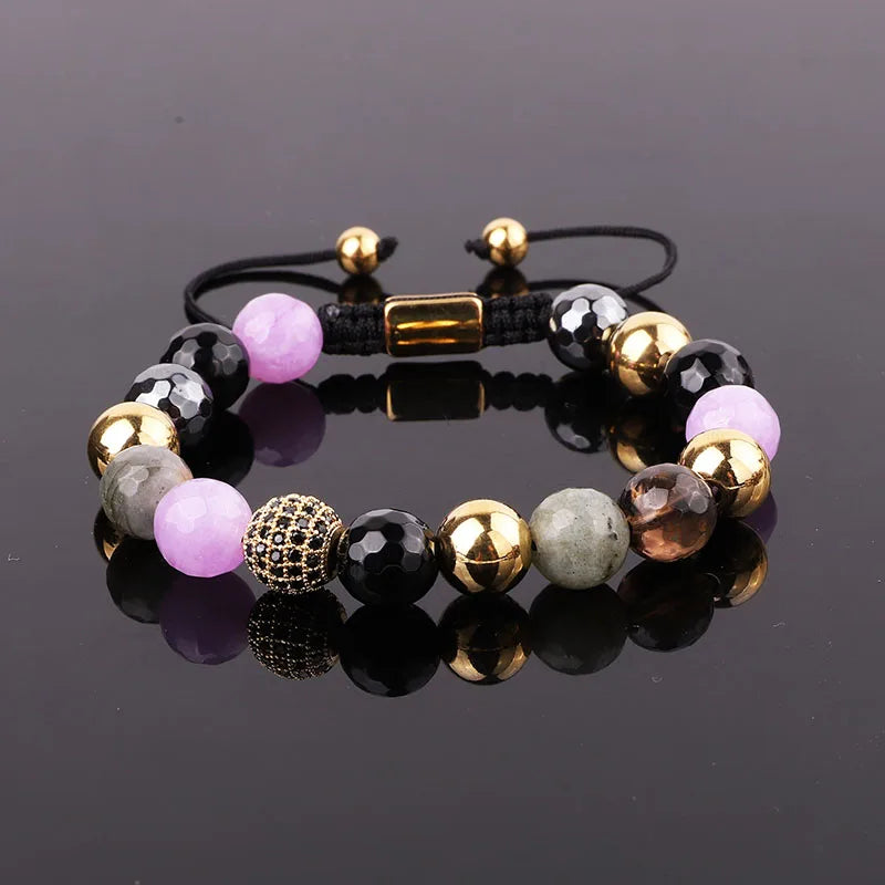 High Quality 10mm Genuine Natural Stone Onyx Smoky Quartz Labradorite Beads Friendship Bracelet Female