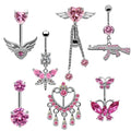 Gaby Pink Butterfly Stainless Steel Belly Ring Silver Plated Belly Piercing Cute Wedding Gift Jewelry Wholesale Piercing Jewelry